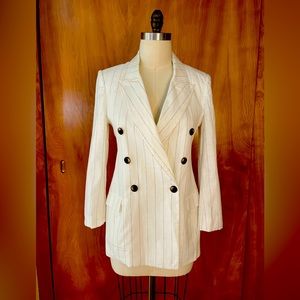 L’ AGENCE Brea/ White/Black Pinstripe Linen Blazer